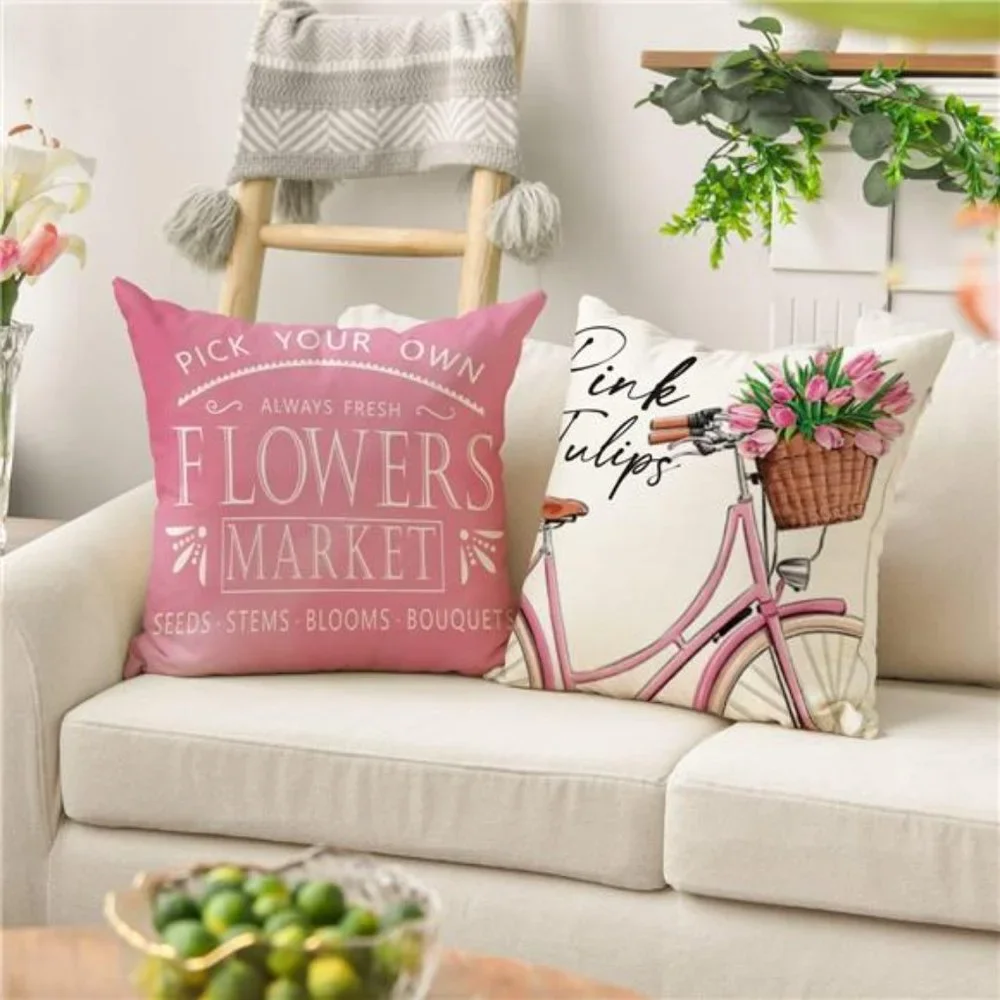 Floral Decorative Throw Pillow Covers Pink Accent Cases Cottage Spring Decor 18" - Picture 3 of 9